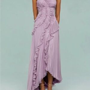 Chic Asymmetrical Pink Pleated Ruffle Dress